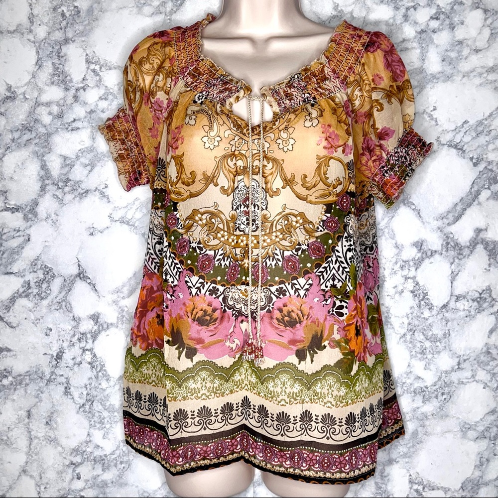 Forbidden LA Women’s Floral Paisley Boho Peasant Blouse Size M - Picture 7 of 7